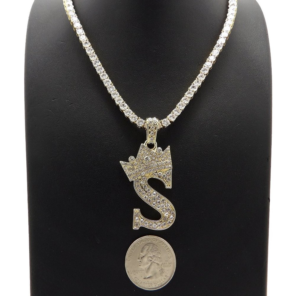 Initial Letter "S" Pendant Tennis Chain Necklace